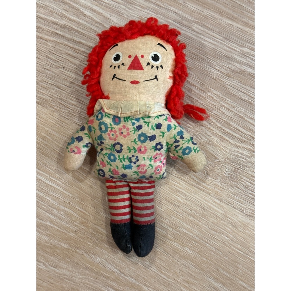 Vintage Raggedy Ann Floral Print Mini Plush Cloth Doll 6.5 in